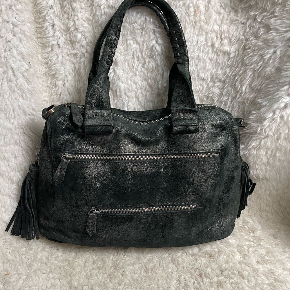 Carla Mancini black metallic silver Medium Satchel bag silver tone hardwares - Picture 8 of 15